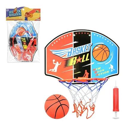 Imagem de Kit Mini Tabela Basquete Cesta Bola E Bomba Nba Parede Brinquedo Infantil