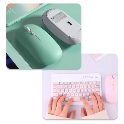 Imagem de Kit Mini Teclado Mouse Sem Fio Bluetooth Pc Note Tablet Cel Mouse Preto Teclado
