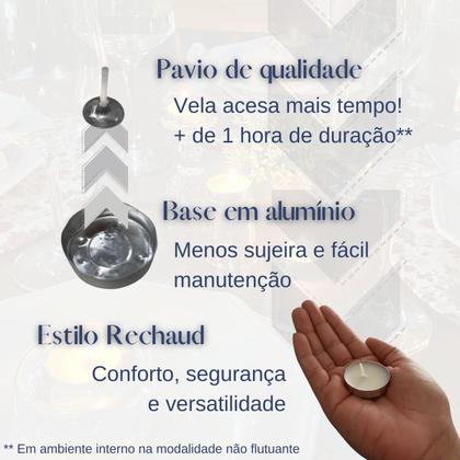 Imagem de Kit mini velas em rechaud para fondue flutuante decorativa branca pequena chá casamento sem cheiro