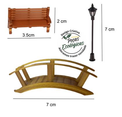 Imagem de Kit Miniaturas 3xBanco 3xPoste 1xPonte - Maquetes E Terrário