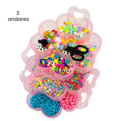 Imagem de Kit Missanga Completo Maleta 3 Andares com Perolas Coloridas Miçangas de Letra Fazer Pulseiras Tiara