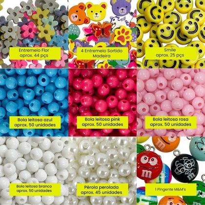 Imagem de Kit Missanga Infantil Completo com Letra Aplique Emborrachado Entremeio Para Pulseiras Colar 2600pçs