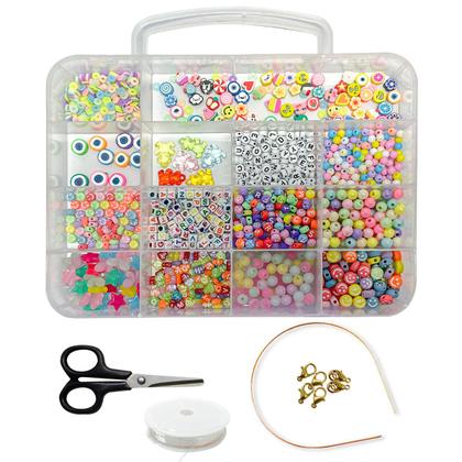 Imagem de Kit Missanga Infantil Completo com Letra Aplique Emborrachado Entremeio Para Pulseiras Colar 2600pçs