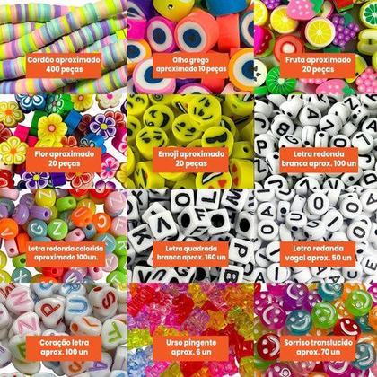 Imagem de Kit Missanga Infantil Completo com Letra Aplique Emborrachado Entremeio Para Pulseiras Colar 2600pçs