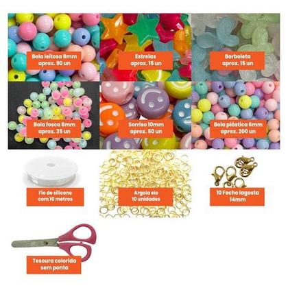 Imagem de Kit Missanga Infantil Completo com Letra Aplique Emborrachado Entremeio Para Pulseiras Colar 2600pçs