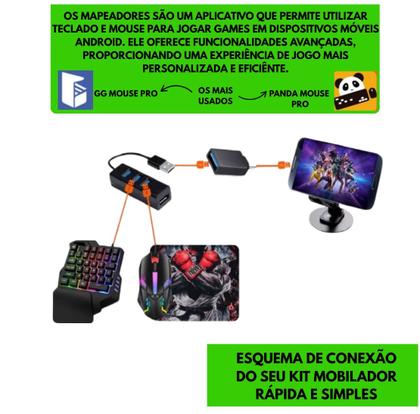 Imagem de Kit Mobilador Gamer Completo Teclado One Hand Uma Mão Mouse Mousepad Suporte Para Celular