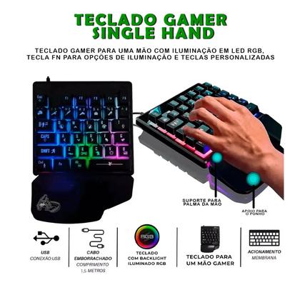 Imagem de Kit Mobilador Gamer Completo Teclado One Hand Uma Mão Mouse Mousepad Suporte Para Celular