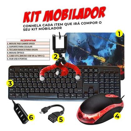 Imagem de Kit Mobilador Gamer Jogar Ff No Celular Com Teclado e Mouse Jogue Igual Sense TOP