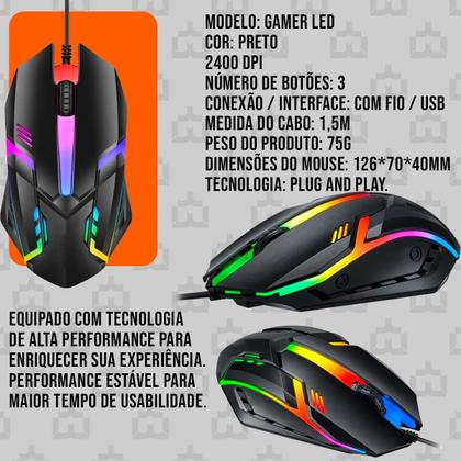 Imagem de Kit Mobilador Gamer Led Teclado Rgb + Mouse 1600dpi + Pad Speed Estampado e Tripé