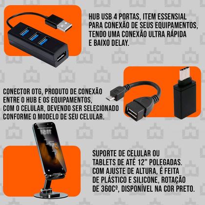 Imagem de Kit Mobilador Gamer Led Teclado Rgb + Mouse 1600dpi + Pad Speed Estampado e Tripé