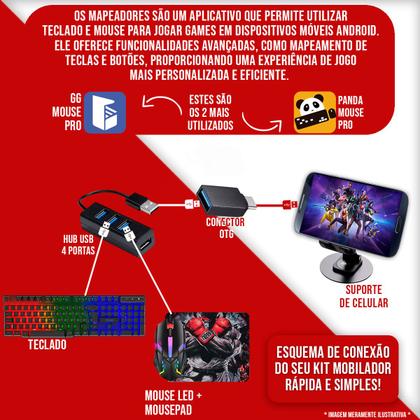 Imagem de Kit Mobilador Para Celular Gamer Com Tripé Mouse Teclado Led Completo Para Ff/Pubg