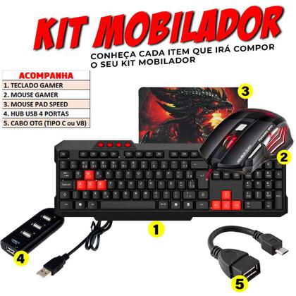 Imagem de Kit Mobilador Teclado Multimídia Mouse Led 7 Cores 3200Dpi + Pad Speed