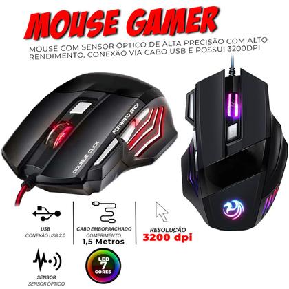 Imagem de Kit Mobilador Teclado Multimídia Mouse Led 7 Cores 3200Dpi + Pad Speed