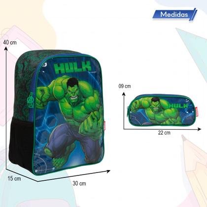 Imagem de Kit Mochila Bolsa Escolar Hulk Costas Reforçada Com Estojo
