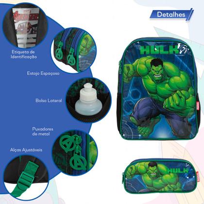 Imagem de Kit Mochila Bolsa Escolar Hulk Costas Reforçada Com Estojo