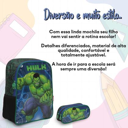 Imagem de Kit Mochila Bolsa Escolar Hulk Costas Reforçada Com Estojo