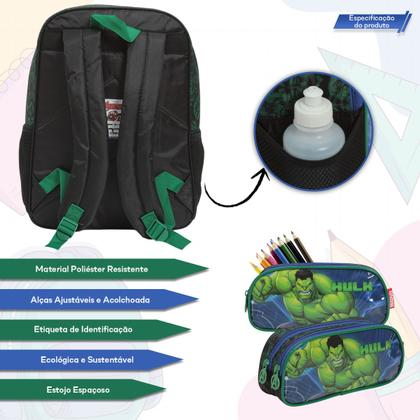 Imagem de Kit Mochila Bolsa Escolar Hulk Costas Reforçada Com Estojo