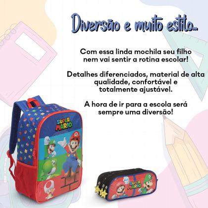 Imagem de Kit Mochila Bolsa Escolar Super Mario Com Estojo Grande