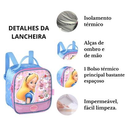 Imagem de Kit Mochila C/ Rodinhas Alice no País das Maravilhas C/ Lancheira Térmica E Estojo Infantil - Clio