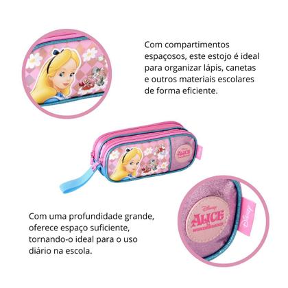 Imagem de Kit Mochila C/ Rodinhas Alice no País das Maravilhas C/ Lancheira Térmica E Estojo Infantil - Clio