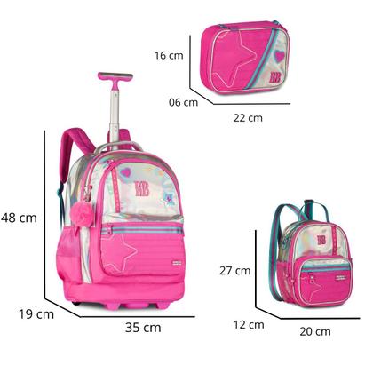 Imagem de Kit Mochila Carrinho com Lancheira e Estojo Escolar Holográfico