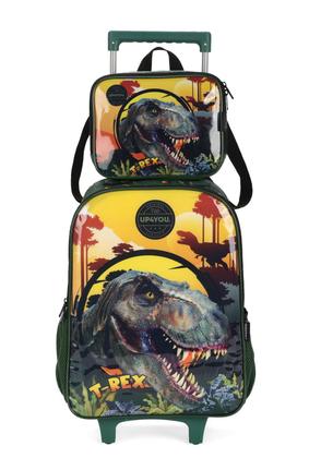 Imagem de Kit Mochila Carrinho Dinossauro T-Rex + Lancheira + Estojo