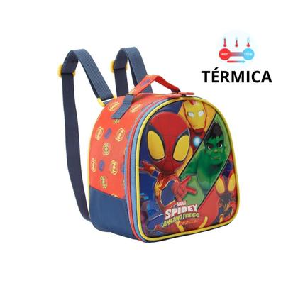 Imagem de Kit Mochila Carrinho E Rodas Lancheira E Estojo Homem Aranha