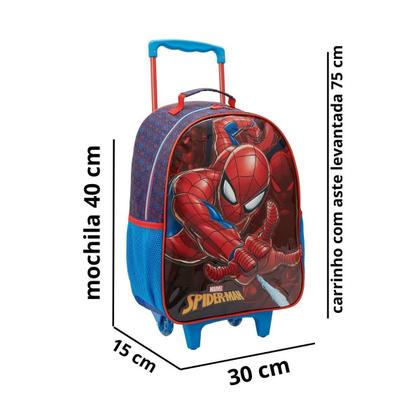 Imagem de Kit Mochila Carrinho E Rodas Lancheira E Estojo Homem Aranha