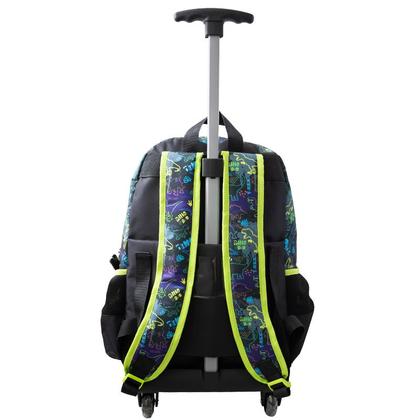 Imagem de Kit mochila carrinho infantil 17", lancheira térmica e estojo escolar Dino Raptor Yins