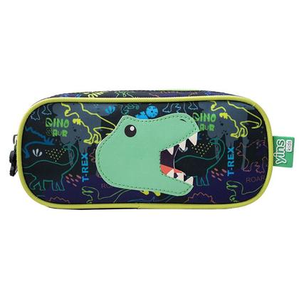 Imagem de Kit mochila carrinho infantil 17", lancheira térmica e estojo escolar Dino Raptor Yins