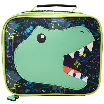 Imagem de Kit mochila carrinho infantil 17", lancheira térmica e estojo escolar Dino Raptor Yins