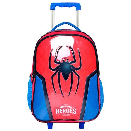 Imagem de Kit mochila carrinho infantil 2 em 1 17", lancheira térmica e estojo escolar Heroes Spidermax Yins