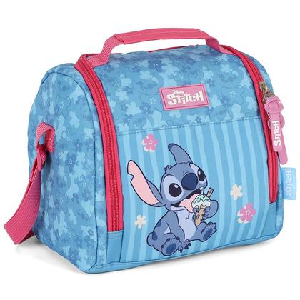 Imagem de Kit mochila carrinho infantil 2 em 1 18" e lancheira térmica pink com chaveiro emborrachado Stitch Disney Up4You