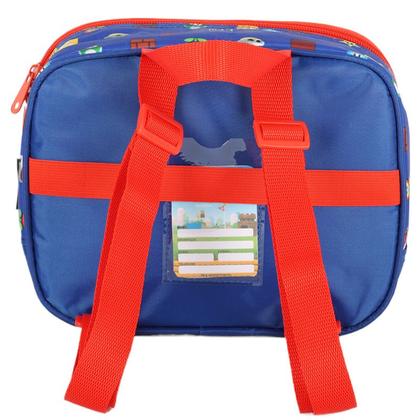 Imagem de Kit mochila carrinho infantil, lancheira térmica e estojo escolar duplo Super Mario Nintendo - vermelho