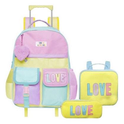Imagem de Kit Mochila Carrinho + Lancheira + Estojo Love is All You Need Yins Kids - Ref YS42182-MC