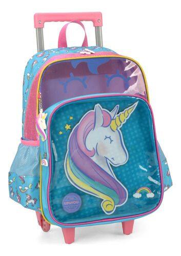 Imagem de Kit Mochila Carrinho Lancheira Estojo Unicórnio Up4you