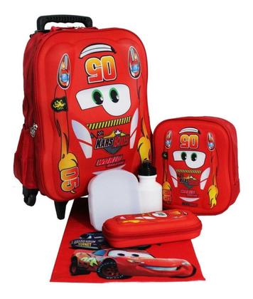 Imagem de Kit Mochila Carros 3D Com Rodinhas E Lancheira + Estojo