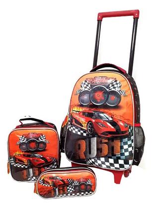Imagem de Kit Mochila Carros Rodinhas Escolar Meninos Aulas Dl1383