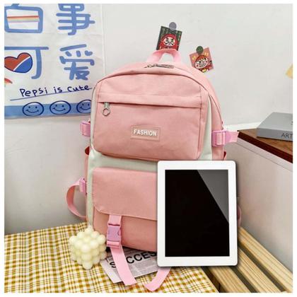 Imagem de Kit Mochila com 4 Pçs e Broche Fashion Escolar Passeio Juvenil Grande