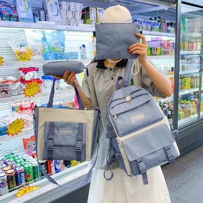 Imagem de Kit Mochila com 4 Pçs e Broche Fashion Escolar Passeio Juvenil Grande