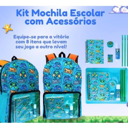 Imagem de Kit Mochila Com Acessórios Escolar Cor Verde - Modelo Games