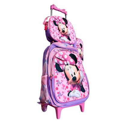 Imagem de Kit Mochila com Rodinhas INfantil da Minnie em 3D + Lancheira Térmica + Estojo Escolar