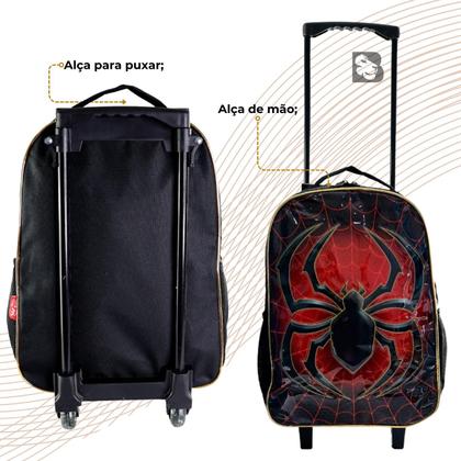 Imagem de Kit Mochila Com Rodinhas Infantil Escolar com Lancheira e Estojo 3 peças Estampa Princesas Aranha Carrinho