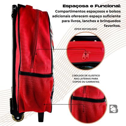 Imagem de Kit Mochila Com Rodinhas Infantil Escolar com Lancheira e Estojo 3 peças Estampa Princesas Aranha Carrinho