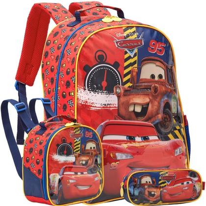 Imagem de Kit Mochila Costas 16 Carros Lancheira E Estojo Escolar