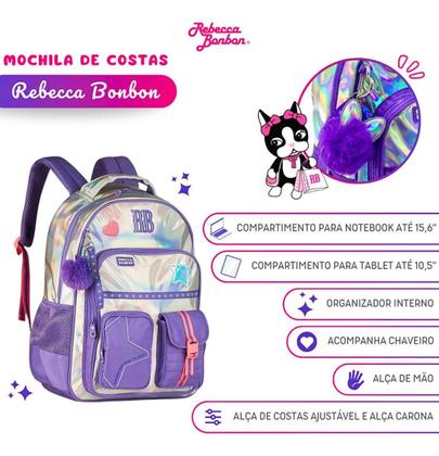 Imagem de Kit Mochila Costas Escolar Rebecca Bonbon Holográfica Shine Com Estojo 2026