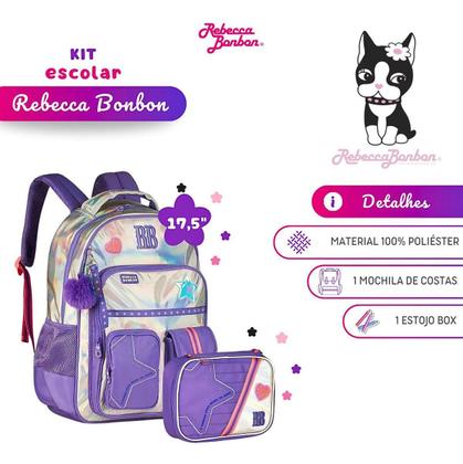 Imagem de Kit Mochila Costas Escolar Rebecca Bonbon Holográfica Shine Com Estojo 2026