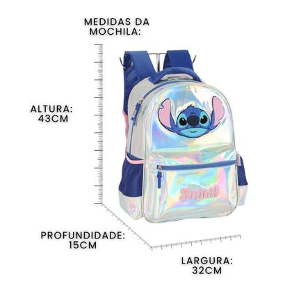 Imagem de Kit Mochila Costas Holográfica Stitch Lancheira e Estojo Box