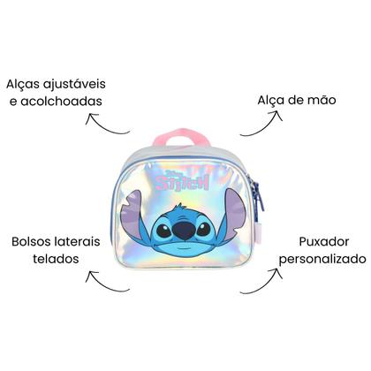 Imagem de Kit Mochila Costas Holográfica Stitch Lancheira e Estojo Box