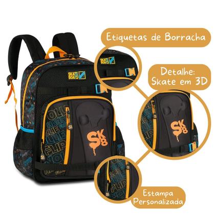Imagem de Kit Mochila Costas Infantil Masculina Skate com Lancheira e Estojo
